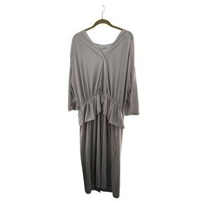 Vintage JB.TOO Gray Pinstripe Long-Sleeve Midi Dress Ruffle Waist Peplum Size 25